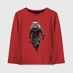 Лонгслив хлопковый детский Кот-викинг, цвет: красный