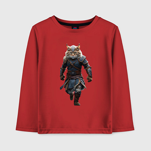 Детский лонгслив Кот-викинг / Красный – фото 1