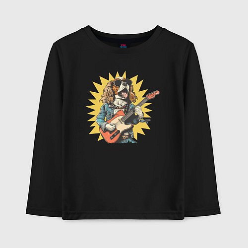 Детский лонгслив Кавалер кинг чарльз спаниель рокер играет на гитар / Черный – фото 1