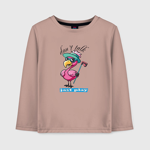 Детский лонгслив Розовый фламинго играет в гольф / Пыльно-розовый – фото 1