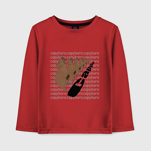Детский лонгслив Капибара в шеренге - мем / Красный – фото 1