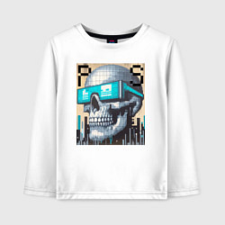 Лонгслив хлопковый детский Pixel skull - ai art fantasy, цвет: белый