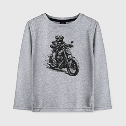 Лонгслив хлопковый детский Ротвейлер байкер на мотоцикле чоппере, цвет: меланж