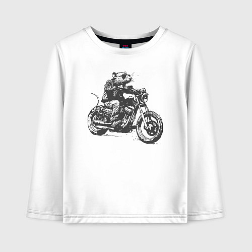Детский лонгслив Крыса байкер на мотоцикле чоппере / Белый – фото 1
