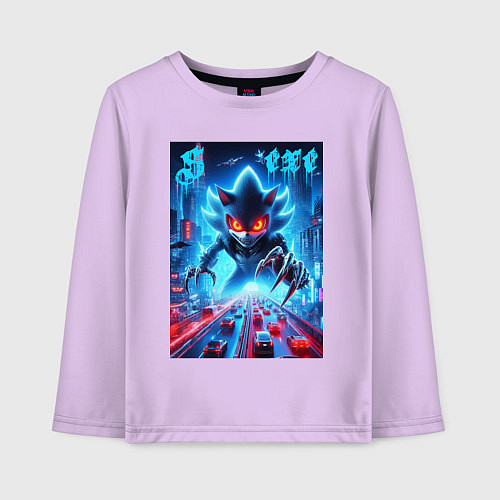 Детский лонгслив Hedgehog in neon metropolis - ai art / Лаванда – фото 1