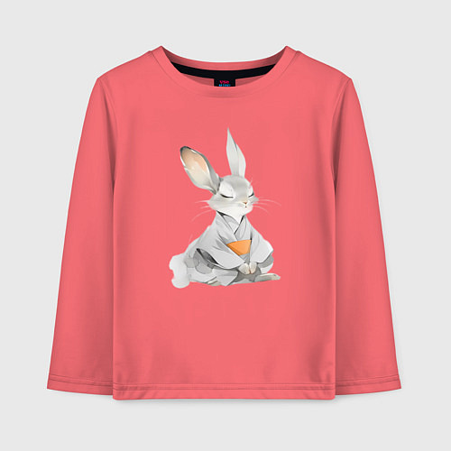Детский лонгслив Кролик в кимоно / Коралловый – фото 1