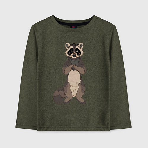 Детский лонгслив Енот арт / Меланж-хаки – фото 1