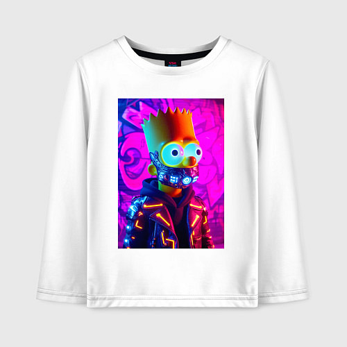 Детский лонгслив Барт Симпсон в респираторе - неоновое свечение / Белый – фото 1