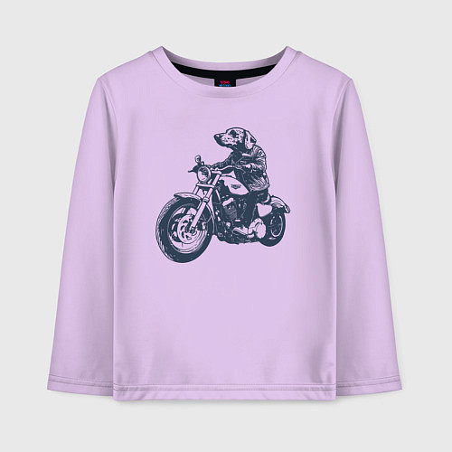 Детский лонгслив Такса байкер на мотоцикле чоппере / Лаванда – фото 1