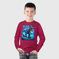 Лонгслив хлопковый детский Dude tyrannosaur on a skateboard - ai art, цвет: маджента — фото 2