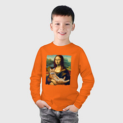 Лонгслив хлопковый детский Мона Лиза с рыжим котом, цвет: оранжевый — фото 2