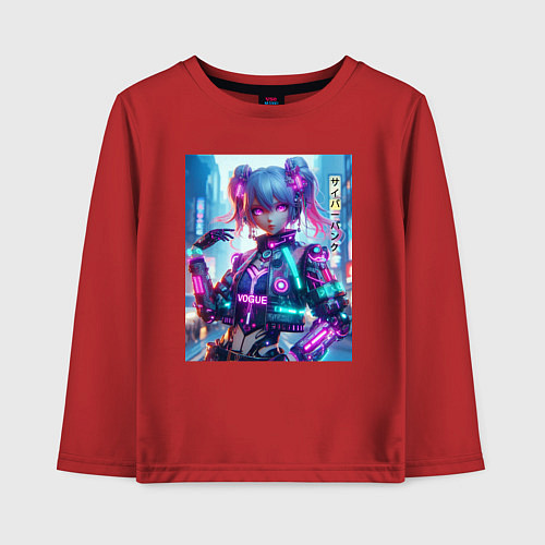 Детский лонгслив Модная красотка - киберпанк / Красный – фото 1