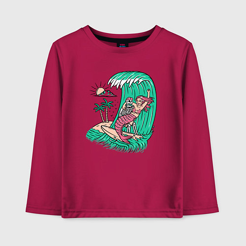 Детский лонгслив Серфер и русалка / Маджента – фото 1