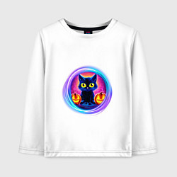 Детский лонгслив Кот неоновый с тыквами