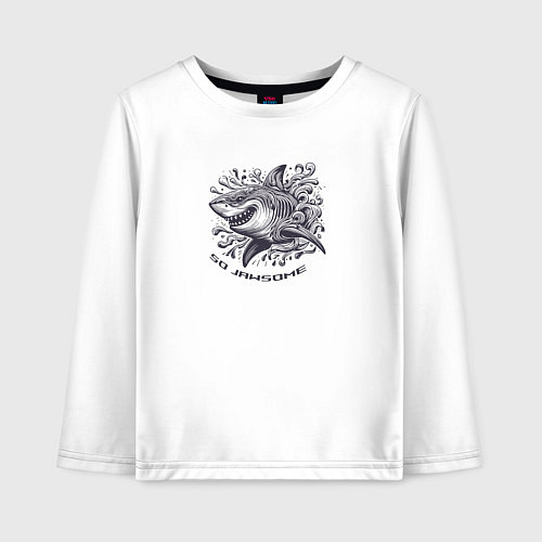 Детский лонгслив Ухмыляющаяся акула в волнах / Белый – фото 1