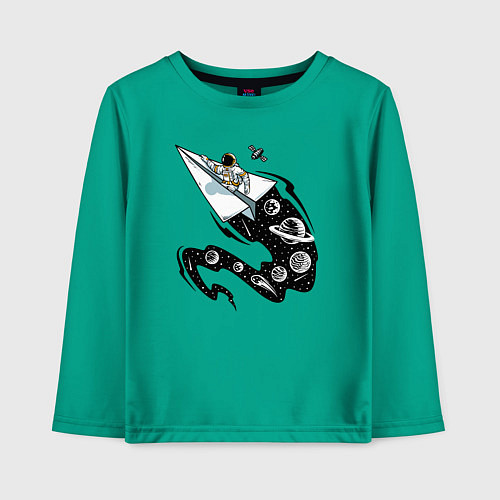 Детский лонгслив Космический бумажный самолётик / Зеленый – фото 1