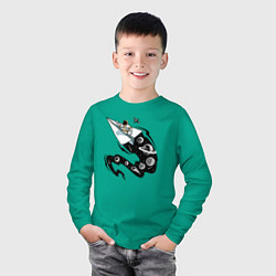 Лонгслив хлопковый детский Космический бумажный самолётик, цвет: зеленый — фото 2