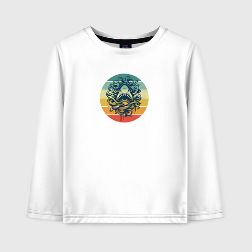 Детский лонгслив Акула в волнах на фоне полосок / Белый – фото 1