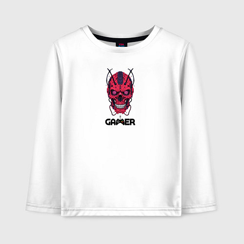 Детский лонгслив Череп геймера красный / Белый – фото 1
