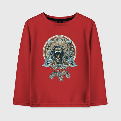 Детский лонгслив Медведь и обереги / Красный – фото 1