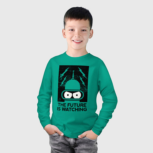 Детский лонгслив Бендер - будущее наблюдает / Зеленый – фото 3