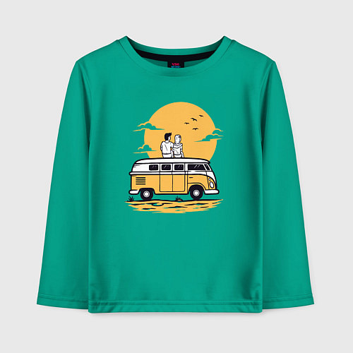 Детский лонгслив Влюблённые на закате солнца / Зеленый – фото 1