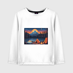 Лонгслив хлопковый детский Палатка на берегу озера, цвет: белый