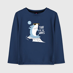 Лонгслив хлопковый детский Акула на волнах, цвет: тёмно-синий