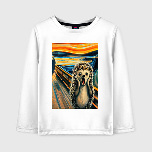 Детский лонгслив Ёжик кричит на картине Эдварда Мунка - мем искусст / Белый – фото 1