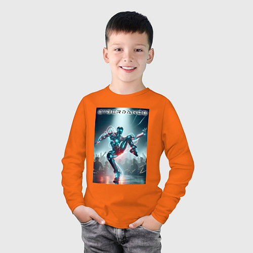 Детский лонгслив Кибер танцор - неоновое свечение / Оранжевый – фото 3