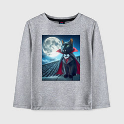 Лонгслив хлопковый детский Чёрный кот вампир - хэллоуин, цвет: меланж