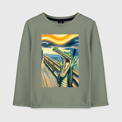 Лонгслив хлопковый детский Крокодил кричит на картине Эдварда Мунка - мем иск, цвет: авокадо