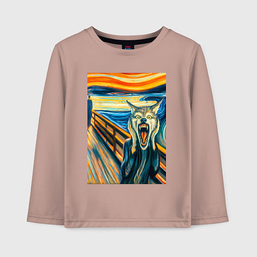 Детский лонгслив Волк кричит на картине Эдварда Мунка - мем искусст / Пыльно-розовый – фото 1