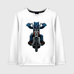 Лонгслив хлопковый детский Волк байкер, цвет: белый