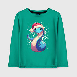 Лонгслив хлопковый детский Синяя змея с снежинками, цвет: зеленый