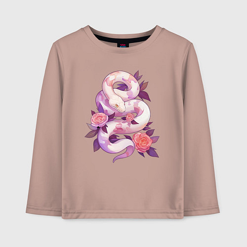 Детский лонгслив Классная змея в розах / Пыльно-розовый – фото 1
