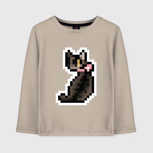 Детский лонгслив Милая пиксельная кошка с розовым ошейником / Миндальный – фото 1