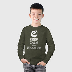 Лонгслив хлопковый детский Warhammer keep calm and waaagh, цвет: меланж-хаки — фото 2