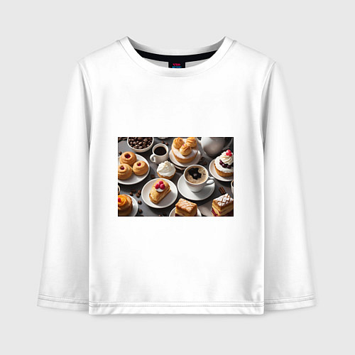 Детский лонгслив Кофе и пирожные / Белый – фото 1