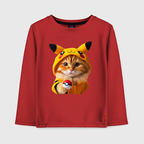 Детский лонгслив Рыжий котёнок покемон - нейроарт / Красный – фото 1