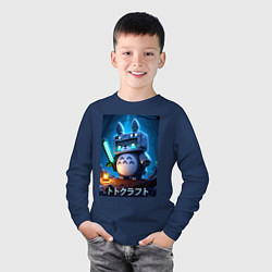 Лонгслив хлопковый детский Totoro and Minecraft - collaboration, цвет: тёмно-синий — фото 2
