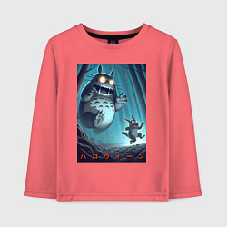 Лонгслив хлопковый детский Тоторо гонится за лесным длинноухим котом - хэллоу, цвет: коралловый