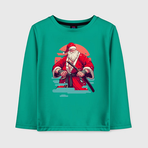 Детский лонгслив Дед Мороз Самурай / Зеленый – фото 1