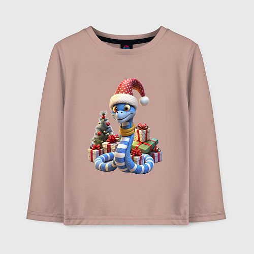 Детский лонгслив Змея 2025 новогодняя / Пыльно-розовый – фото 1