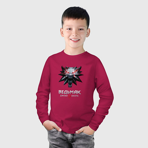 Детский лонгслив Ведьмак лого из игры / Маджента – фото 3