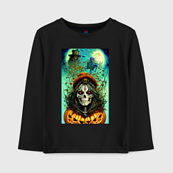 Лонгслив хлопковый детский Скелет ведьмы - хэллоуин, цвет: черный