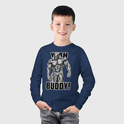 Лонгслив хлопковый детский Ronnie Coleman- yeah buddy, цвет: тёмно-синий — фото 2