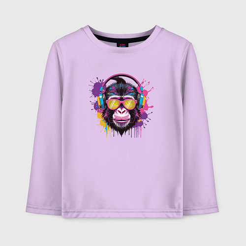 Детский лонгслив Обезьяна в очках слушает музыку / Лаванда – фото 1
