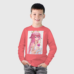 Лонгслив хлопковый детский Genshin Impact Яэ Мико, цвет: коралловый — фото 2