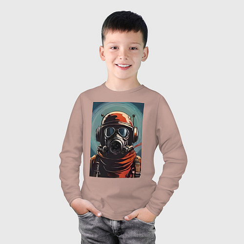 Детский лонгслив Портрет в противогазе / Пыльно-розовый – фото 3